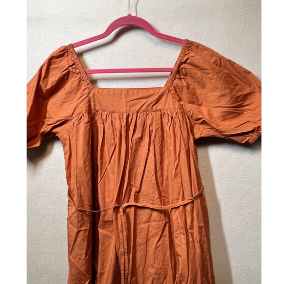 MNG Orange Cotton Square Neck Puff Sleeve Tiered Mini‎ Dress Size 4 - Picture 11 of 12